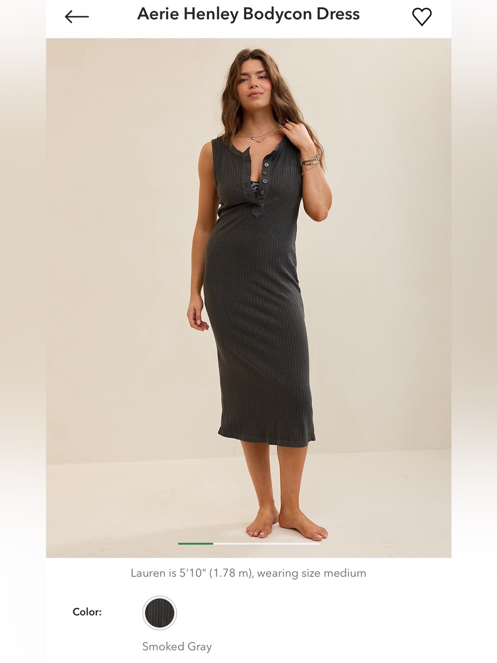 NWT Aerie Ribbed Henley Bodycon Dress Smoked Gray